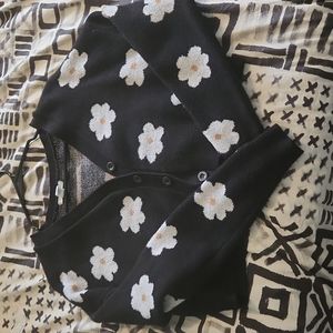 Cropped Flower Button Up Cardigan